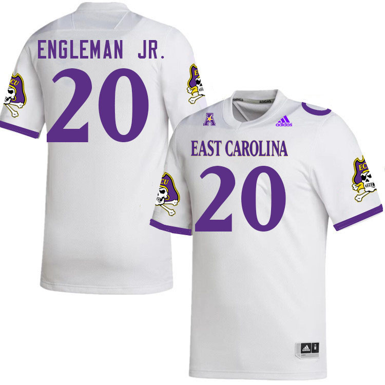 Men #20 TJ Engleman Jr. ECU Pirates College Football Jerseys Stitched-White